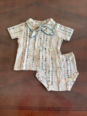 Misha & Puff Baby Two-Piece Floral Sailor Collar Set - Cream